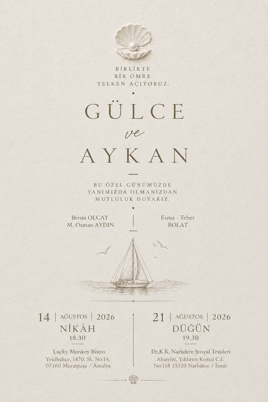 Gülce ve Aykan düğün davetiyesi